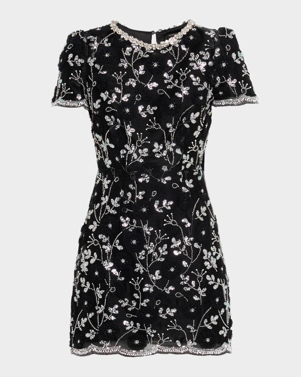 Daisy Crystal Embroidered Scalloped Mini Dress